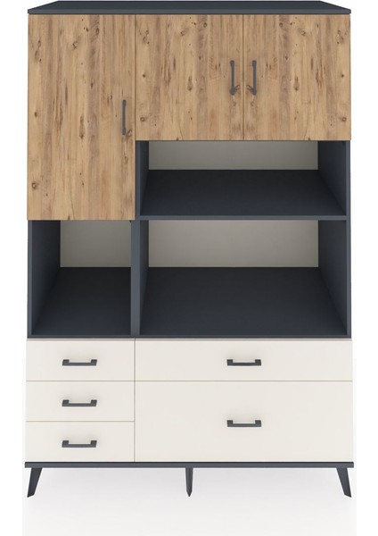 Kronos Dolap 8 Raflı 5 Çekmeceli 3 Kapaklı 132X59X195 Antrasit-Çam/aytaşı