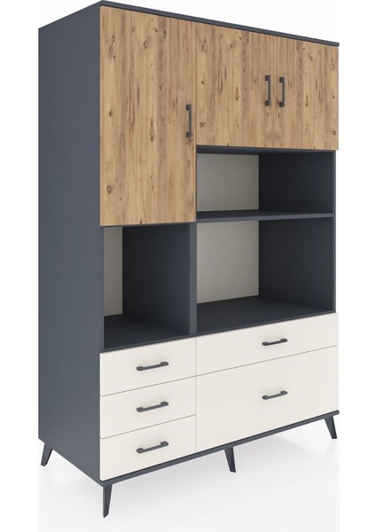 Kronos Dolap 8 Raflı 5 Çekmeceli 3 Kapaklı 132X59X195 Antrasit-Çam/aytaşı fiyatları