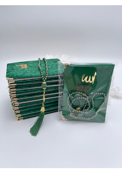 10 Adet Hediyelik Jelatinde Kadife Yasin Cüzü ve Inci Tesbih Seti ( Mevlit-Hac-Umre)