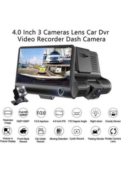 1080P Araç Içi 3 Kameralı Gece Görüşlü, G-Sensör, Geri Görüş Kameralı Araç Kamerası fırsatları