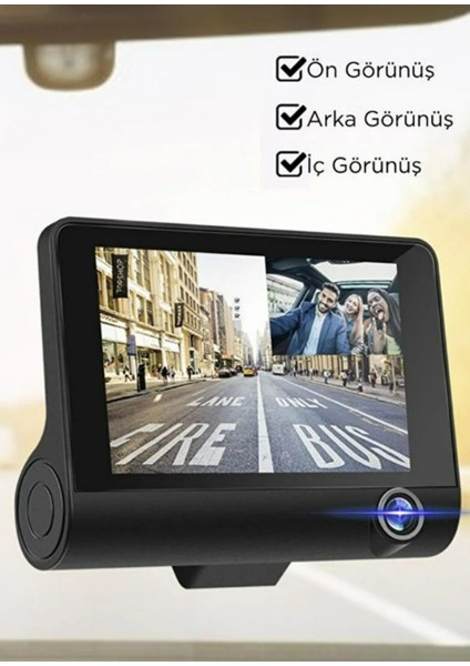 1080P Araç Içi 3 Kameralı Gece Görüşlü, G-Sensör, Geri Görüş Kameralı Araç Kamerası