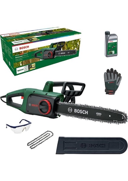 Universalchain 35 Zincirli Ağaç Kesme Testeresi 1850 W + Yedek Zincir + Koruma Gözlüğü + Zincir Yağı + Eldiven Seti