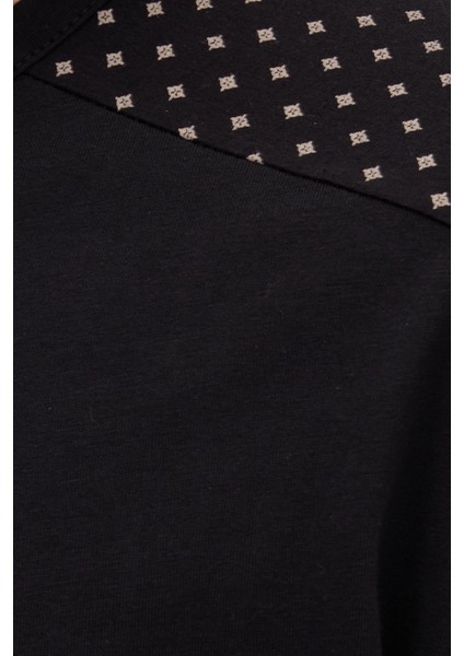 Erkek Standart Fit Normal Kesim %100 Pamuk Bisiklet Yaka Beli Lastikli Siyah Pijama Takımı
