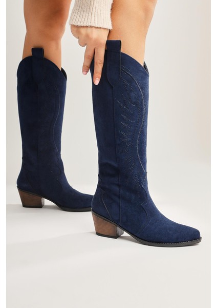 Hero Lacivert Süet Nakışlı Kovboy Çizme fiyatları