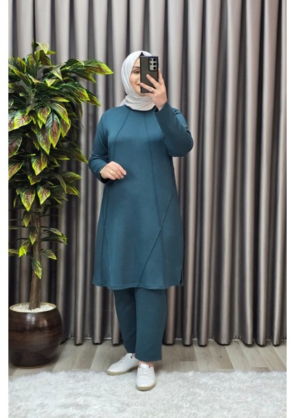 Kadın Tesettür Giyim Büyük Beden Nervürlü Spor Ikili Takım