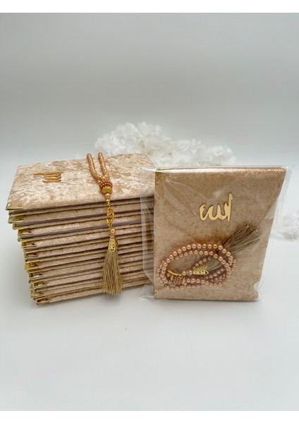 10 Adet Hediyelik Jelatinde Kadife Yasin Cüzü ve Inci Tesbih Seti ( Mevlit-Hac-Umre)