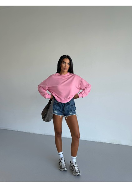 2 Iplik Yumuşak Dokulu Bisiklet Yaka Oversize Kalıp Sweatshirt fırsatları