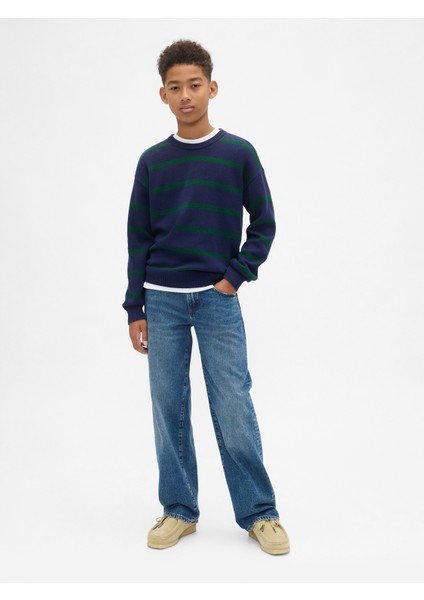 Erkek Çocuk Lacivert Çizgili Bisiklet Yaka Kazak modelleri