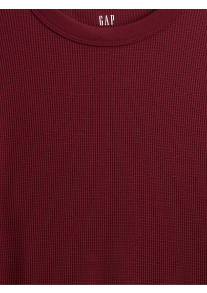 Erkek Kırmızı Waffle-Knit Bisiklet Yaka T-Shirt modelleri