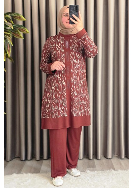 Kadın Tesettür Giyim Büyük Beden Şerit Desenli Nisa Takım