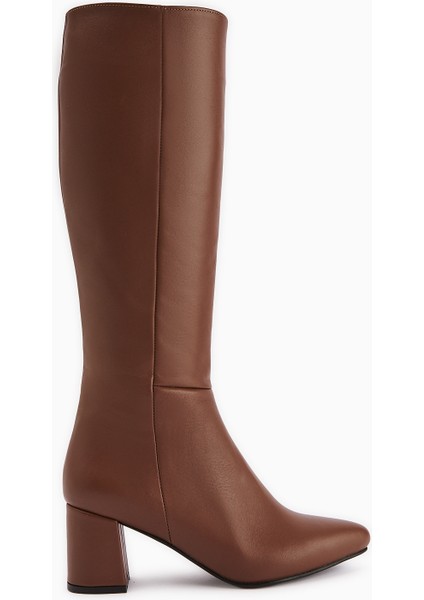 Velma Hakiki Deri Taba Topuklu Kadın Çizme