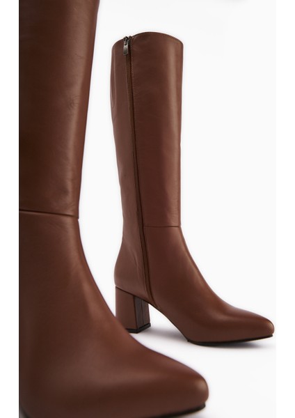 Velma Hakiki Deri Taba Topuklu Kadın Çizme modelleri