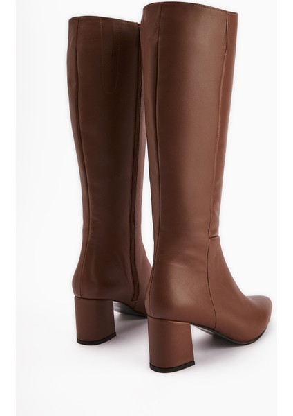 Velma Hakiki Deri Taba Topuklu Kadın Çizme fırsatları