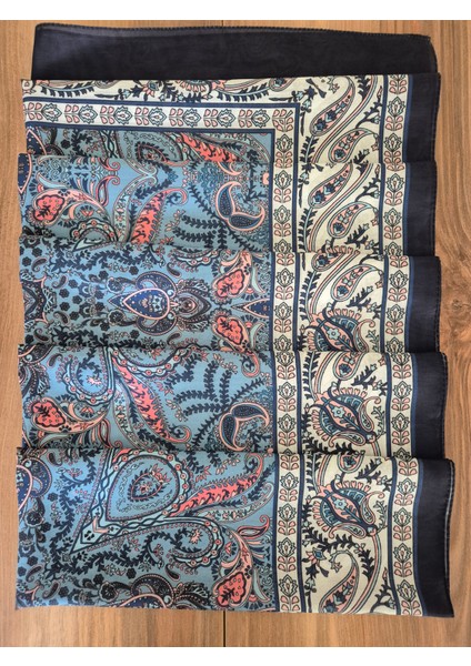 Mavi Etnik Desenli Soft Şal