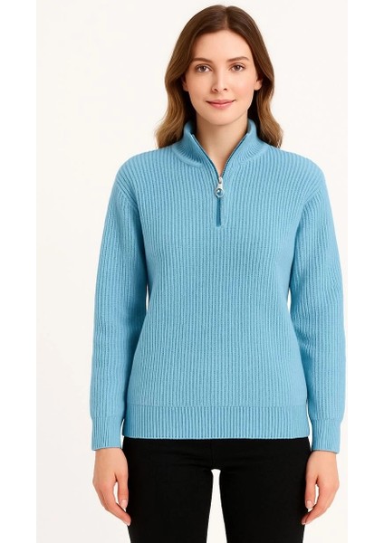 Erkek Yarım Fermuarlı Triko Kazak – Selanik Örgü, Dik Yaka, Pamuklu Dokuma, Regular Fit Uzun Kollu Kışlık Model - Mint Yeşili fiyatları