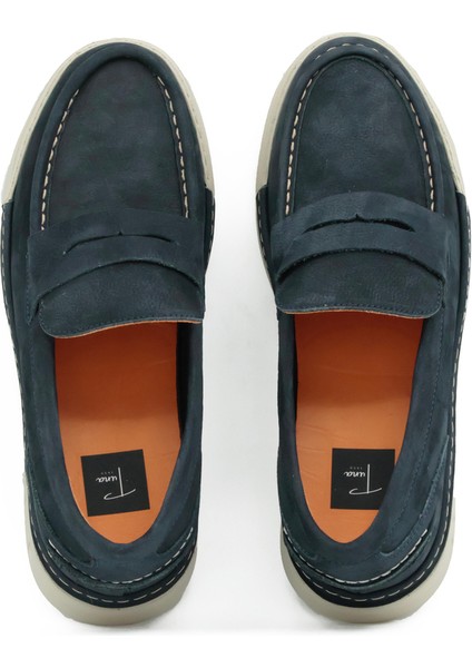 Hakiki Nubuk Deri Lacivert Loafer Erkek Ayakkabı Eva Taban - 253252 fırsatları
