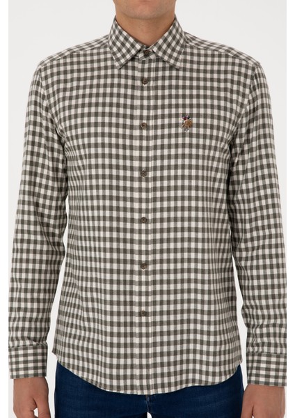 Erkek Koyu Yeşil Gömlek Desenli 50316593-VR079