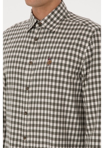 Erkek Koyu Yeşil Gömlek Desenli 50316593-VR079