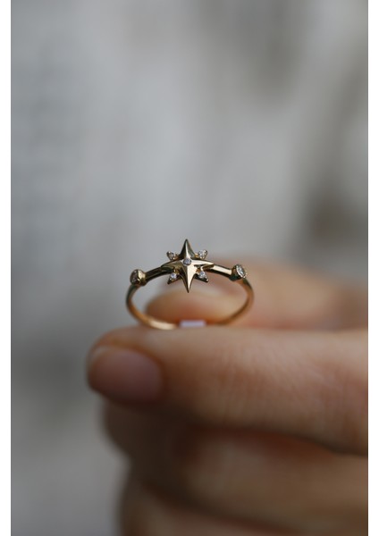 14 Ayar Altın Kolu ve Üstü Taş Detaylı Kutup Yıldızı Yüzük-2 fırsatları