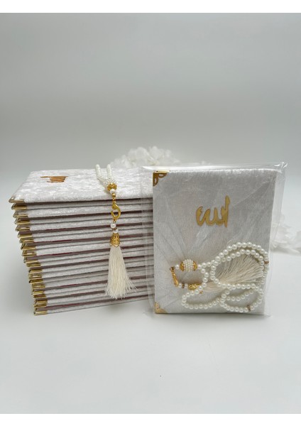 10 Adet Hediyelik Jelatinde Kadife Yasin Cüzü ve Inci Tesbih Seti ( Mevlit-Hac-Umre)