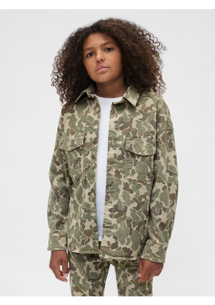 Erkek Çocuk Kamuflaj Relaxed Kamuflaj Denim Gömlek