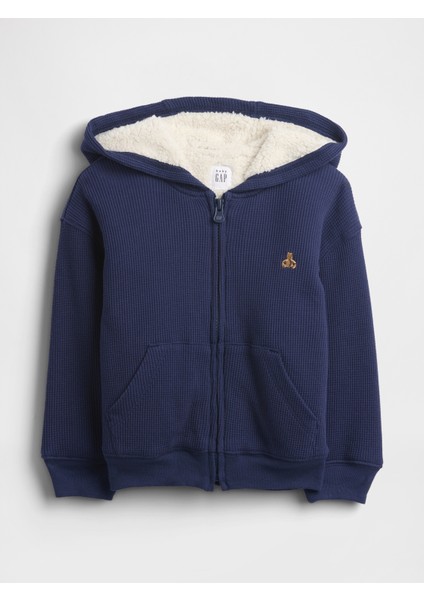 Erkek Bebek Lacivert Sherpa Astarlı Termal Fermuarlı Sweatshirt