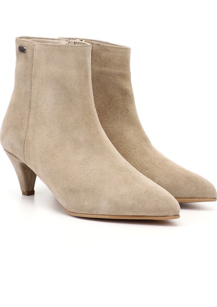 Kadın Bej Süet Fermuarlı Sivri Burun Hakiki Deri Bot fiyatları