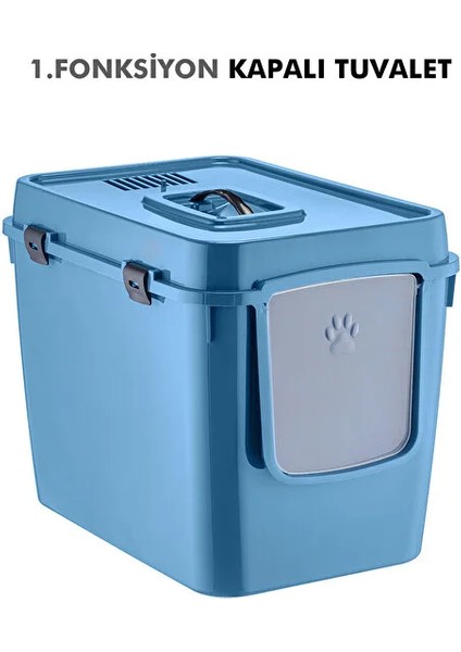 Xl 2 Fonksiyonlu Premium Kapalı Kedi Tuvaleti ve Açık Kedi Tuvaleti 56 x 40 x 43 cm