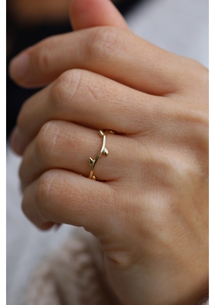 14 Ayar Altın Yaprak Detaylı Dal Yüzük modelleri