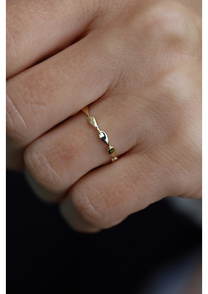 14 Ayar Altın Yan Yana Su Damlası Dizisi Yüzük