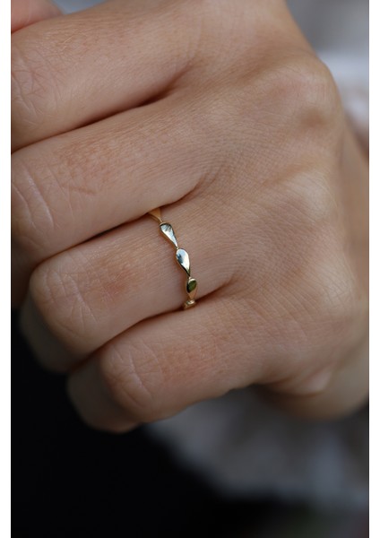 14 Ayar Altın Yan Yana Su Damlası Dizisi Yüzük modelleri