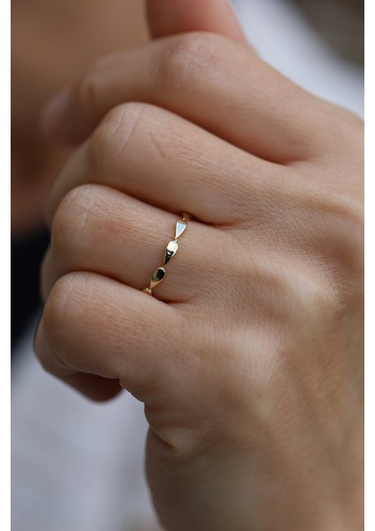 14 Ayar Altın Yan Yana Su Damlası Dizisi Yüzük fırsatları