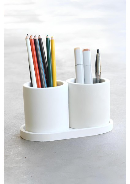 El Yapımı Beton Kalemlik Seti | Modern ve Şık Masaüstü Düzenleyici | Ofis & Makyaj Organizeri