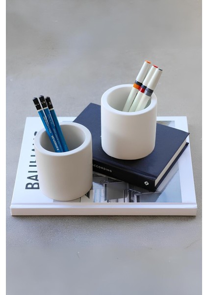 El Yapımı Beton Kalemlik Seti | Modern ve Şık Masaüstü Düzenleyici | Ofis & Makyaj Organizeri