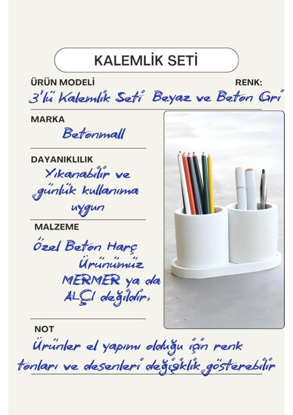 El Yapımı Beton Kalemlik Seti | Modern ve Şık Masaüstü Düzenleyici | Ofis & Makyaj Organizeri