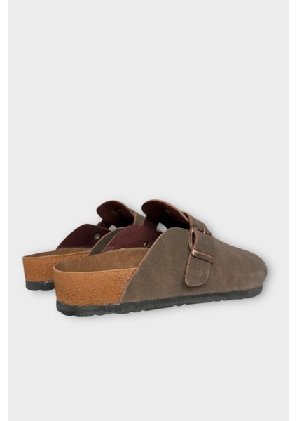 Unisex Toka Detaylı Mantar Anatomik Tabanlı Terlik Kahverengi indirimleri