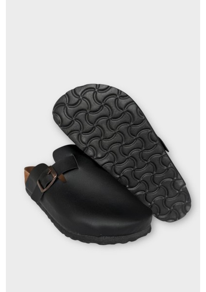 Unisex Toka Detaylı Mantar Anatomik Tabanlı Terlik Siyah