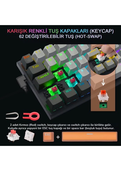 Z-686 Gameon-Go %60 Mekanik Rgb Oyun Klavyesi Kırmızı (Red) Switch Q Türkçe
