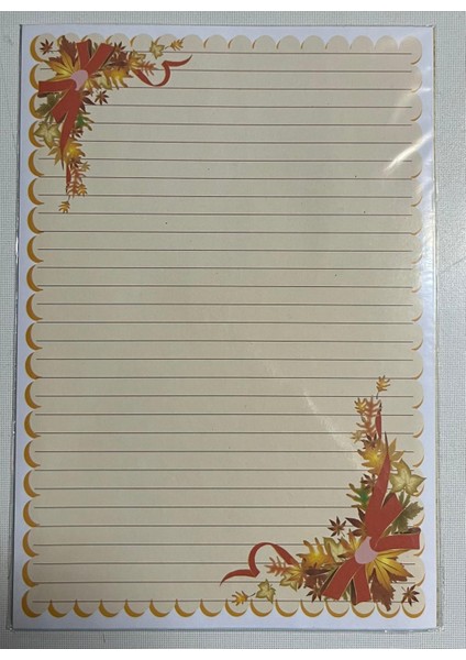 Desenli Mektup Kağıdı Fiyonk Yaprak Çiçek Desenli 15Lİ Paket+15 Mektup Zarfı