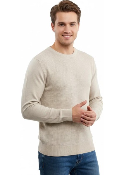 Erkek Sıfır Yaka Kazak Petek Örgü Klasik Kalıp 5243C BGL-ST04859