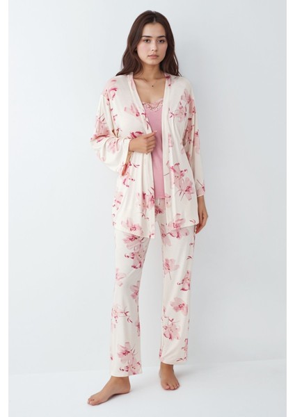 Kadın Modal Pamuklu Pembe Sabahlıklık Pijama Takımı QP9K0R5K8R fiyatları
