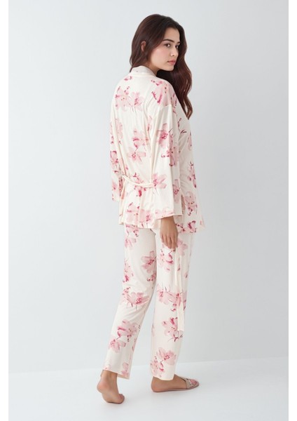 Kadın Modal Pamuklu Pembe Sabahlıklık Pijama Takımı QP9K0R5K8R indirimleri