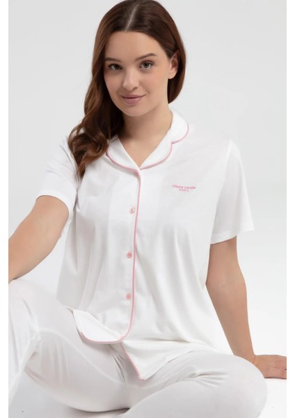 Lisanslı Kadın Çeyizlik Kısakol Gömlek Yaka Pijama Takım Kutulu