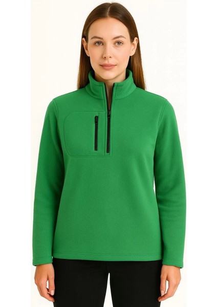 Polar Kazak – Dik Yaka, Yarım Fermuarlı, Fermuarlı Göğüs Cepli, Siyah Biyeli, Kışlık Rahat Regular Fit Günlük Model - Yeşil fiyatları