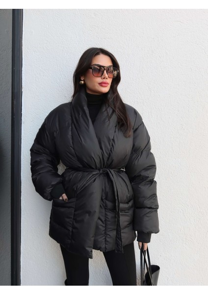 Açık Cep Ön Bağlamalı Şişme Mont