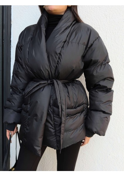 Açık Cep Ön Bağlamalı Şişme Mont modelleri