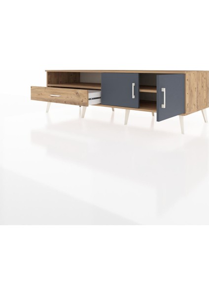 Kronos Tv Ünitesi 2 Raflı Tek Çekmeceli 2 Kapaklı 176X59X51 Çam-Antrasit/çam modelleri