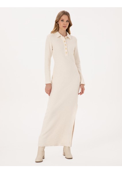 Kadın Ekru Slim Fit Örme Elbise 50315269-VR019