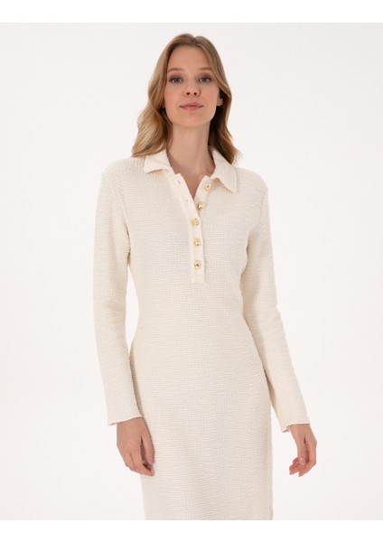 Kadın Ekru Slim Fit Örme Elbise 50315269-VR019 fiyatları