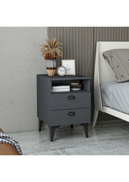 Afra Çift Çekmeceli Raflı Komodin